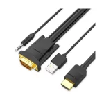Vention ABIBF HDMI 1.4 Male to VGA Male 1 Meter Black Cable with Audio Output & USB Power
